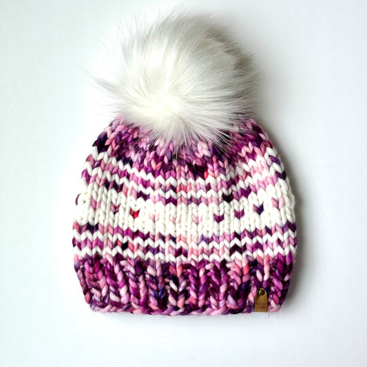 Child Cozy Cabin Beanie - Purple Swirl/Cream