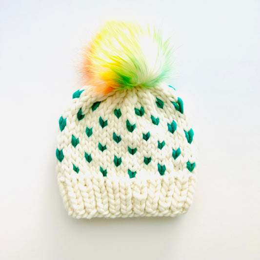 Toddler Heart Hat - Green/Cream